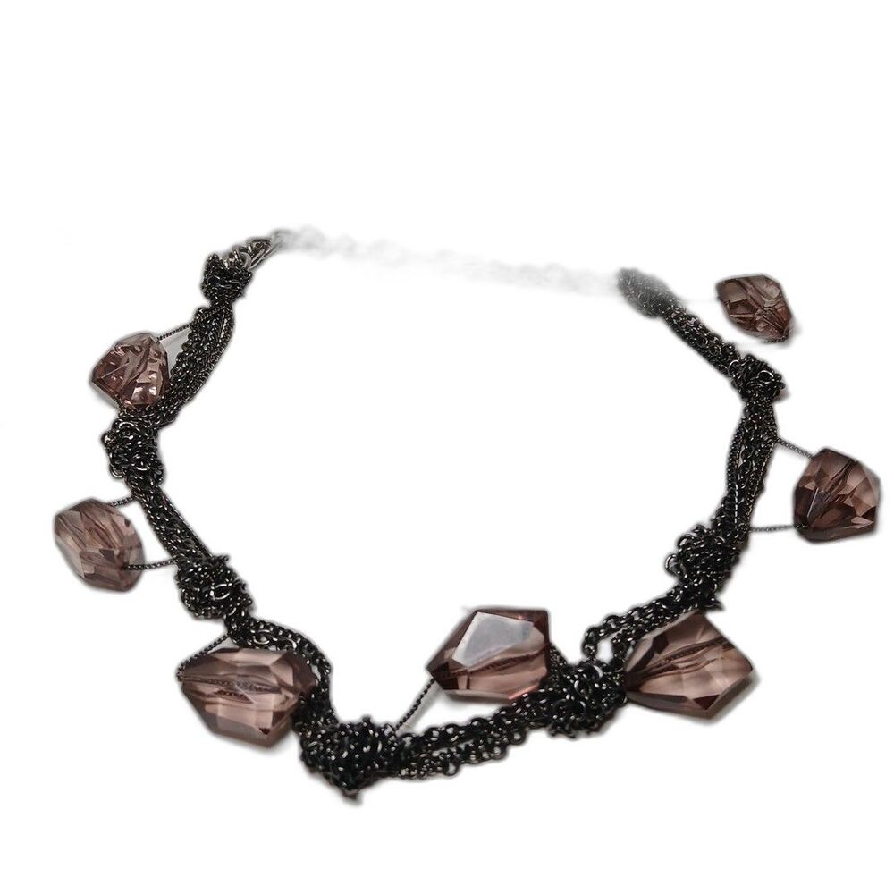 Pink/Mauve Multi-Strand Acrylic Bead Statement Necklace